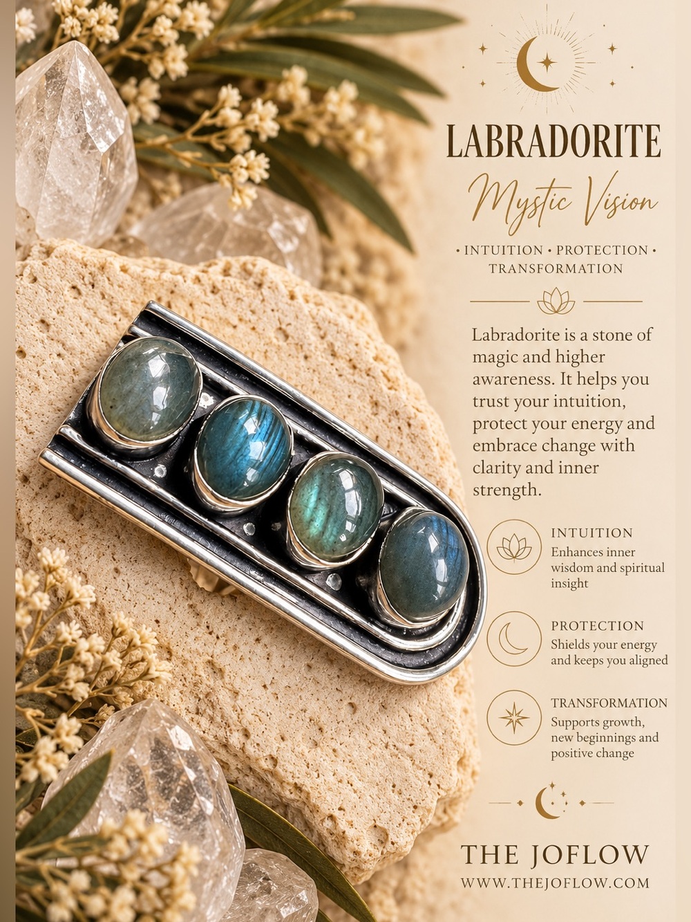 925 Mystic Vision Flash LABRADORITE Long Ring 6.5